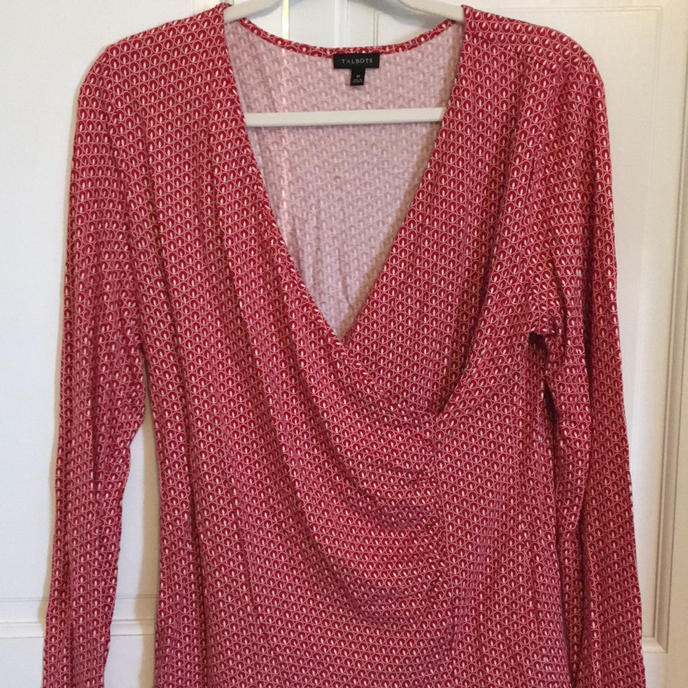 Red and white blouse with a nice wrap in front